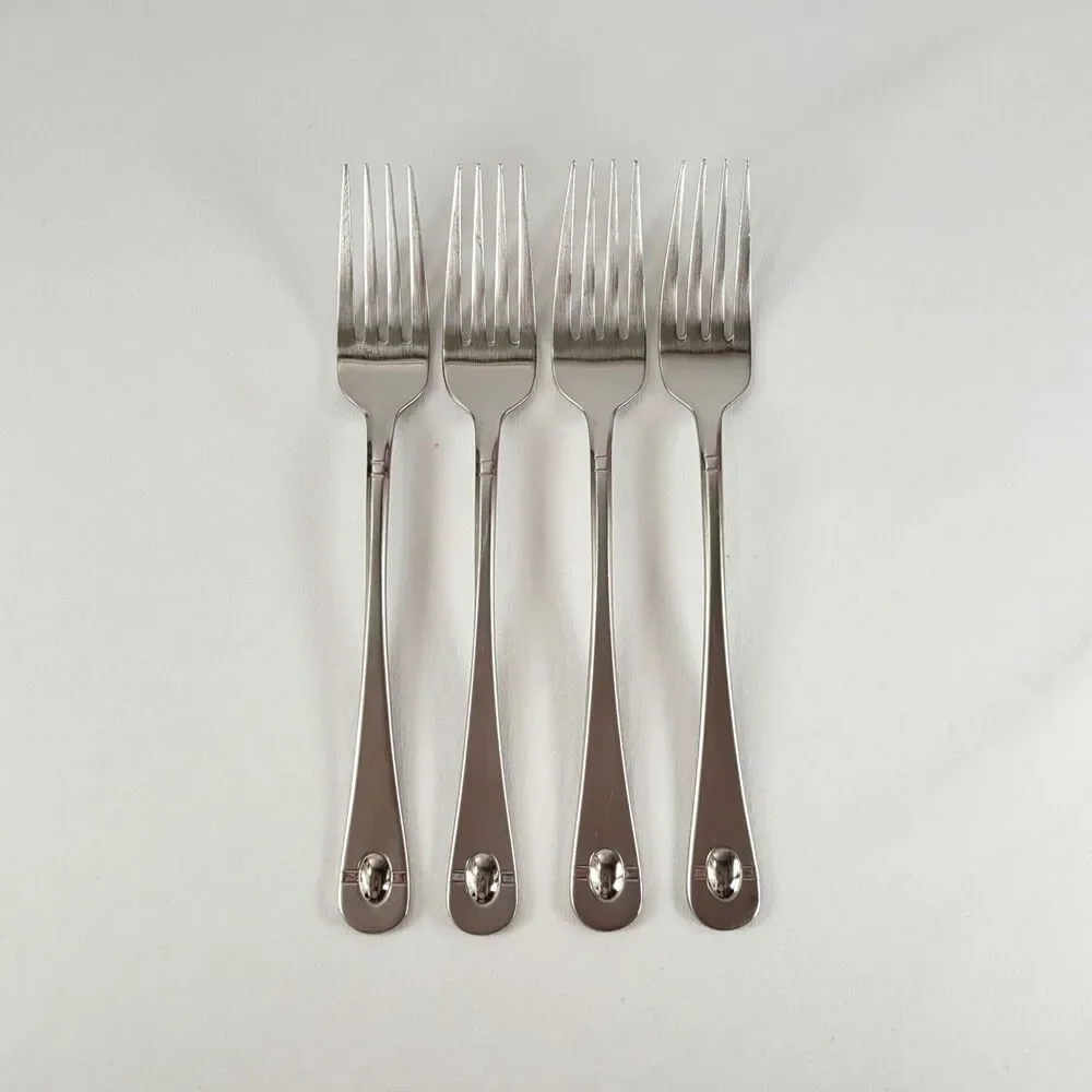 Oneida Satin Jupiter 18/10 Stainless Flatware Set 4 Dinner Forks Retro 90s Y2K